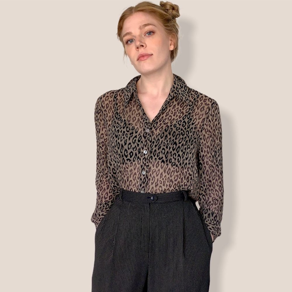 Reformation Sheer Leopard Print Button Dow…